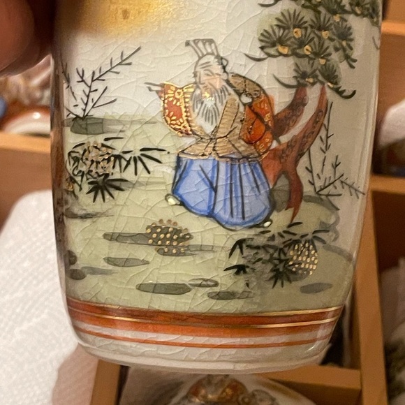 Kutani Ware Sake Cup Bottle Inoguchi Lucky Charm Enzukuri - Picture 9 of 11